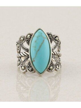 Sterling Silver Turquoise & Marcasite Ring Size 7 1/4